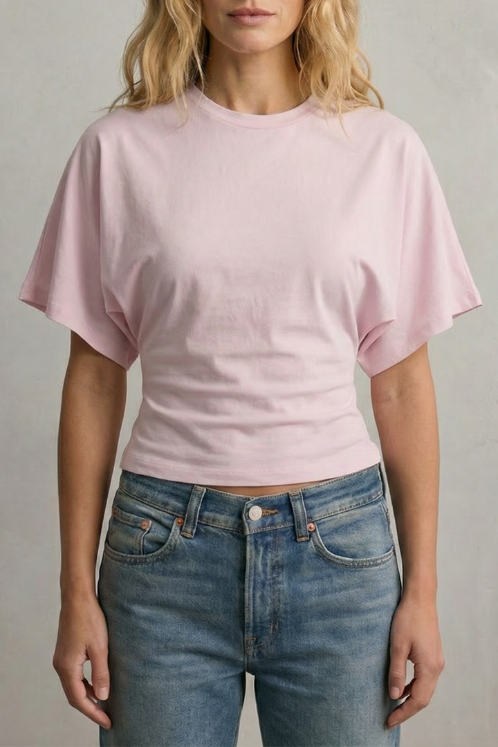 Women's Cropped Top with Draped Sleeves and Sculpted Waist - Ninelle