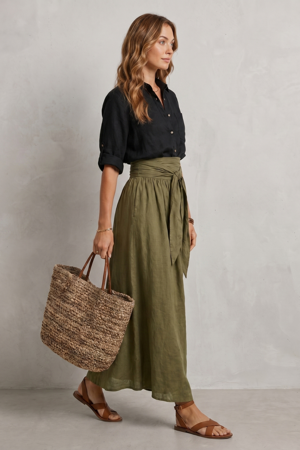 Women's Tie Waist Top and Maxi Skirt Co-ord Set - Aurvienne