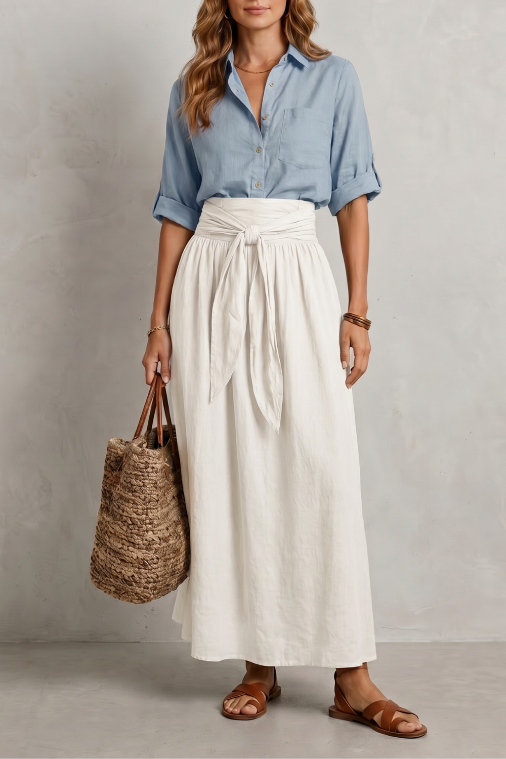 Women's Tie Waist Top and Maxi Skirt Co-ord Set - Aurvienne