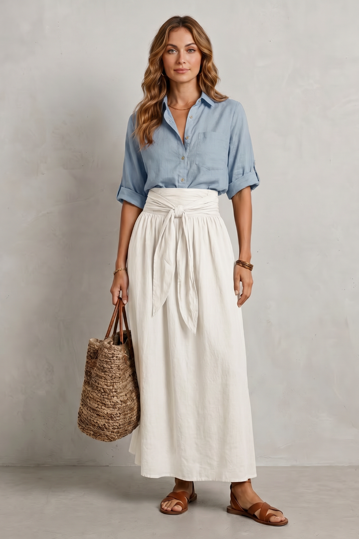 Women's Tie Waist Top and Maxi Skirt Co-ord Set - Aurvienne