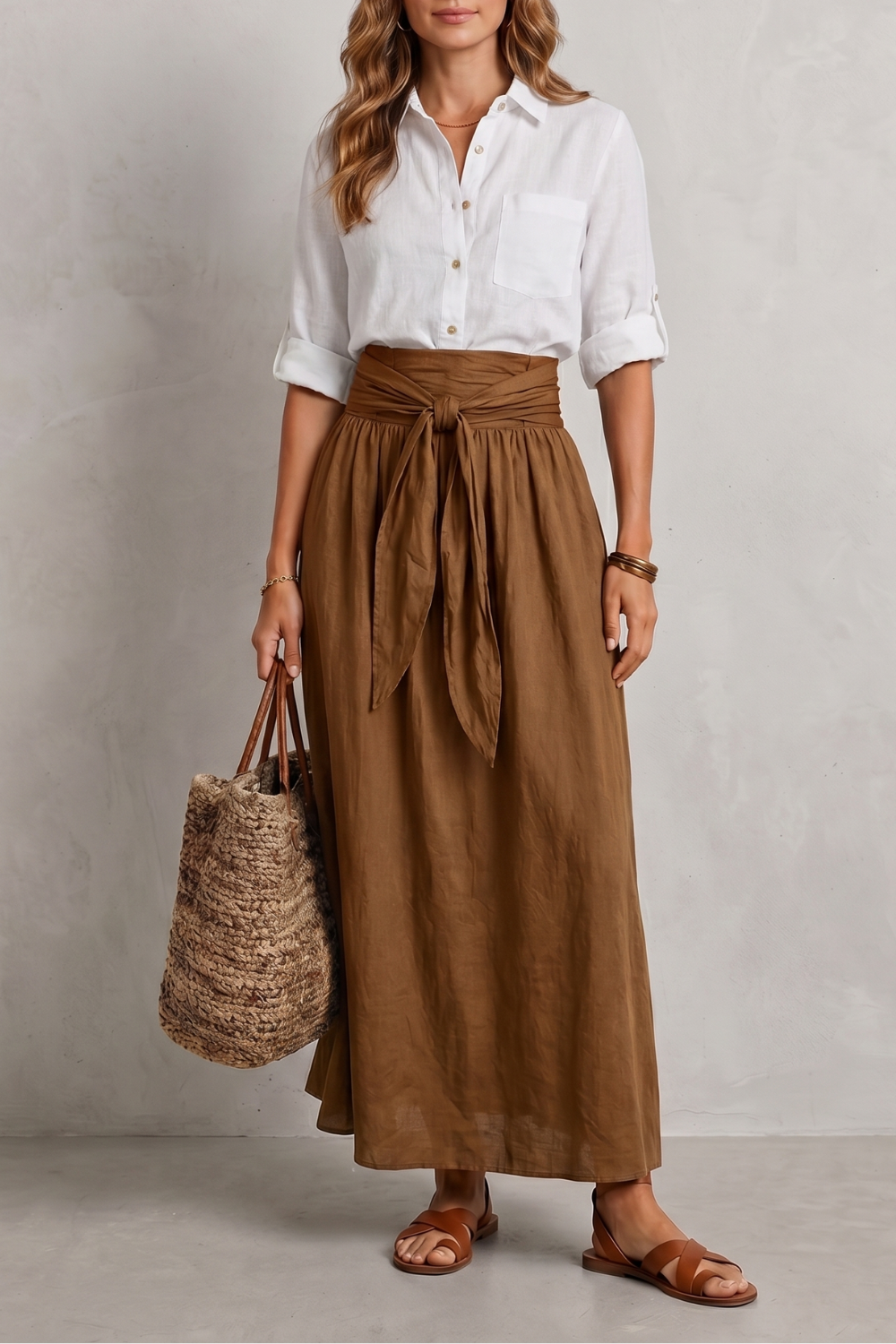 Women's Tie Waist Top and Maxi Skirt Co-ord Set - Aurvienne