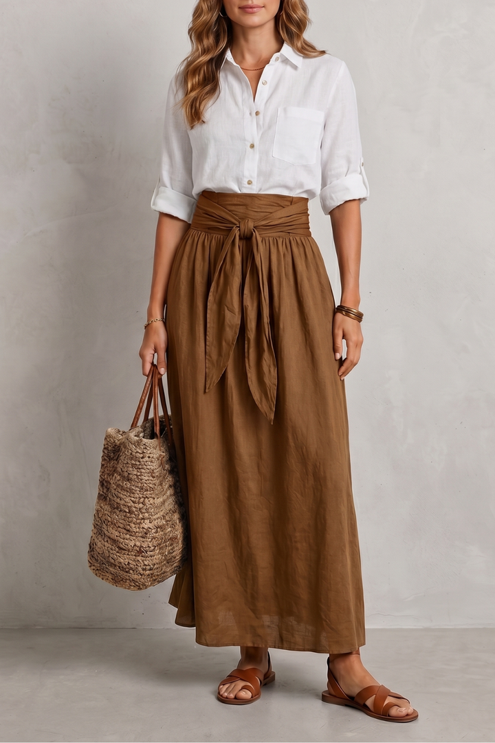 Women's Tie Waist Top and Maxi Skirt Co-ord Set - Aurvienne