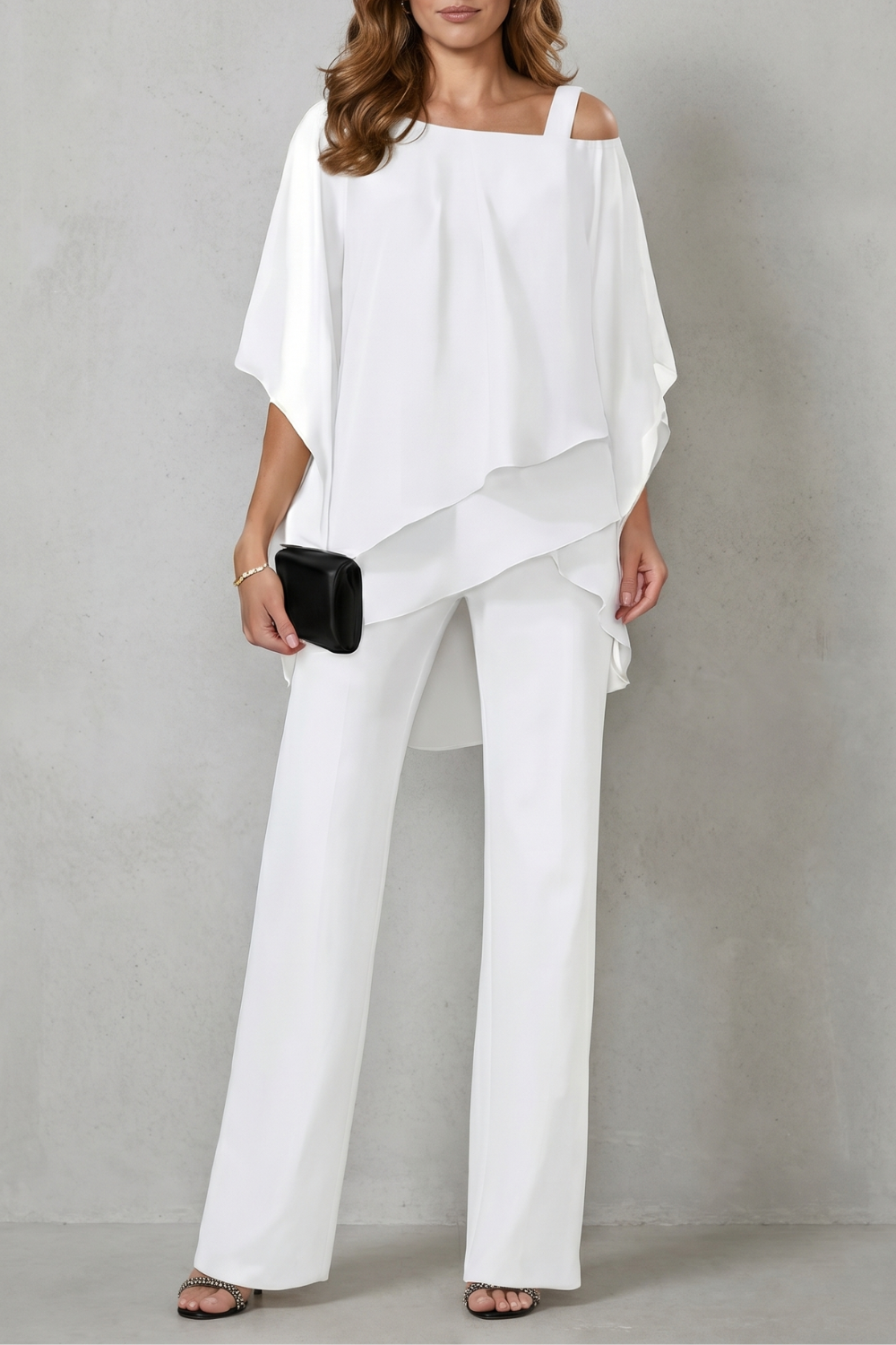 Women's Draped Asymmetric Top and Trouser Co-ord Set - Aurisse