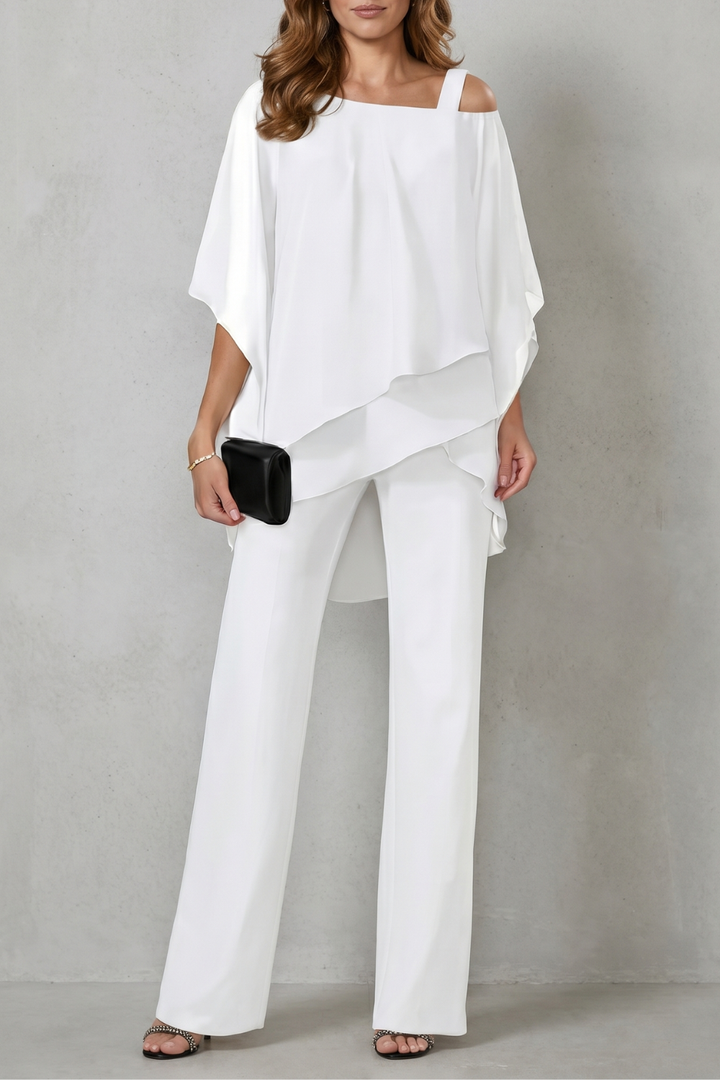 Women's Draped Asymmetric Top and Trouser Co-ord Set - Aurisse