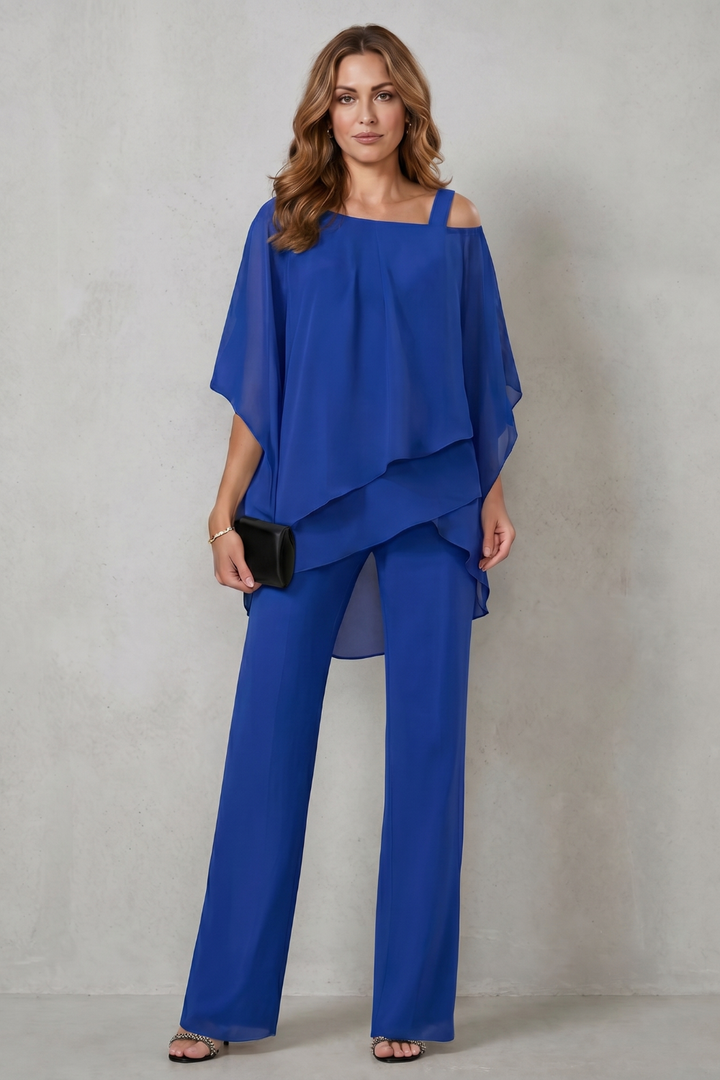 Women's Draped Asymmetric Top and Trouser Co-ord Set - Aurisse