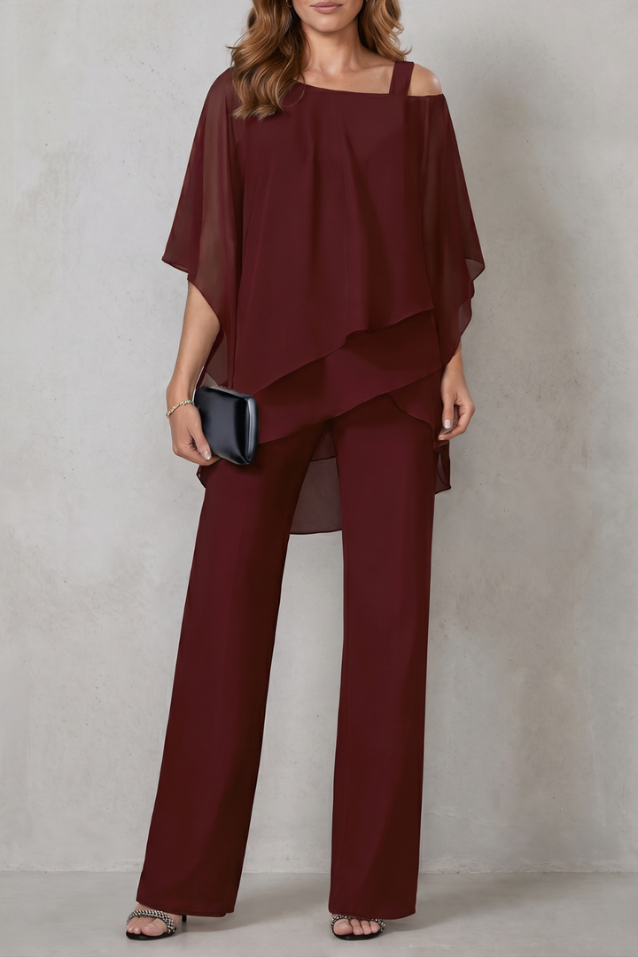 Women's Draped Asymmetric Top and Trouser Co-ord Set - Aurisse