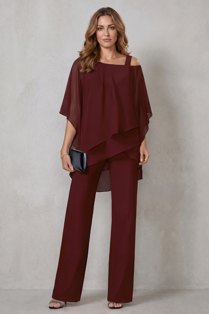 Women's Draped Asymmetric Top and Trouser Co-ord Set - Aurisse