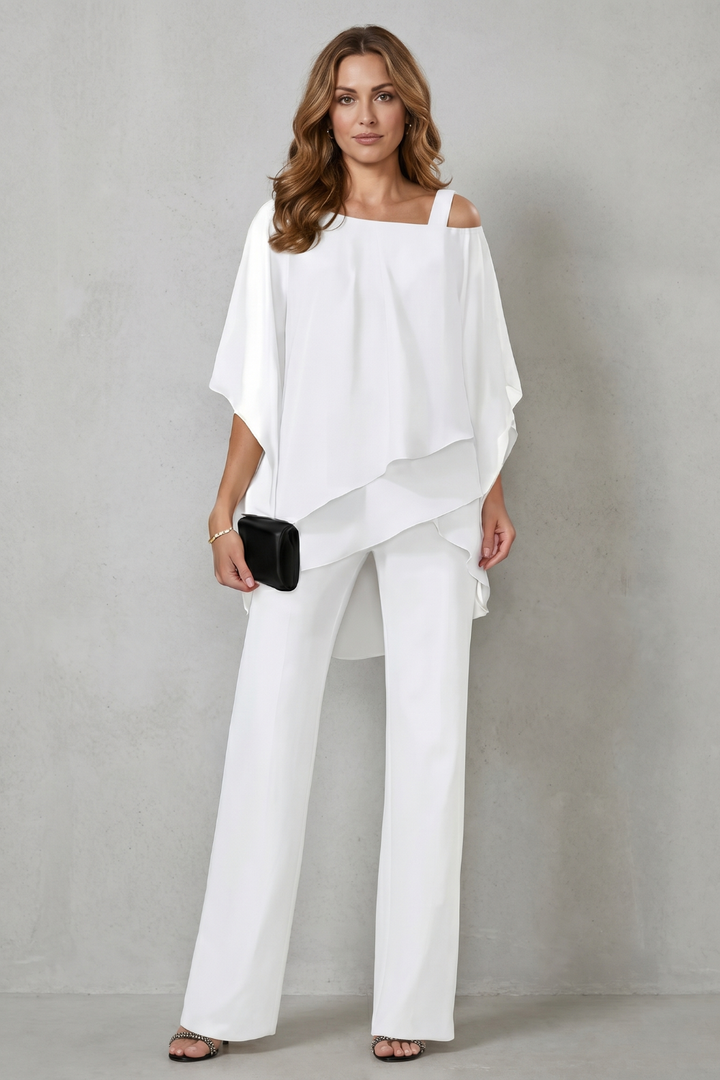 Women's Draped Asymmetric Top and Trouser Co-ord Set - Aurisse