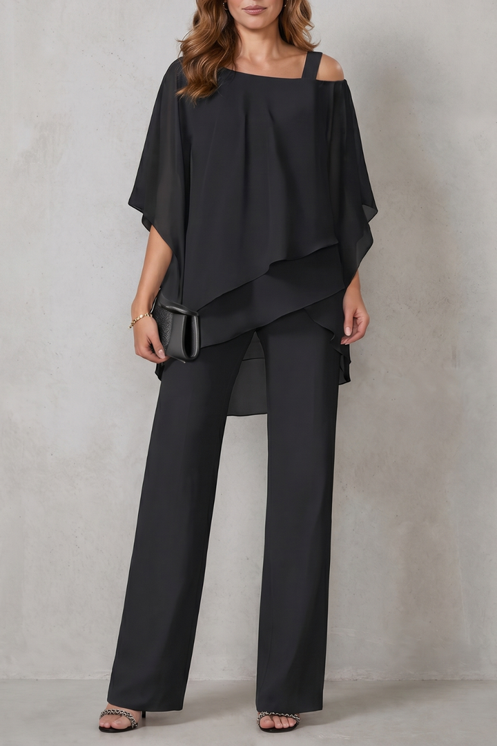 Women's Draped Asymmetric Top and Trouser Co-ord Set - Aurisse