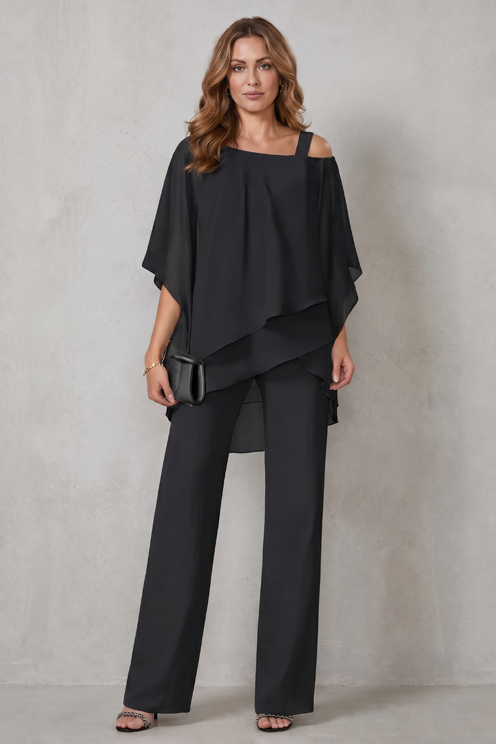 Women's Draped Asymmetric Top and Trouser Co-ord Set - Aurisse