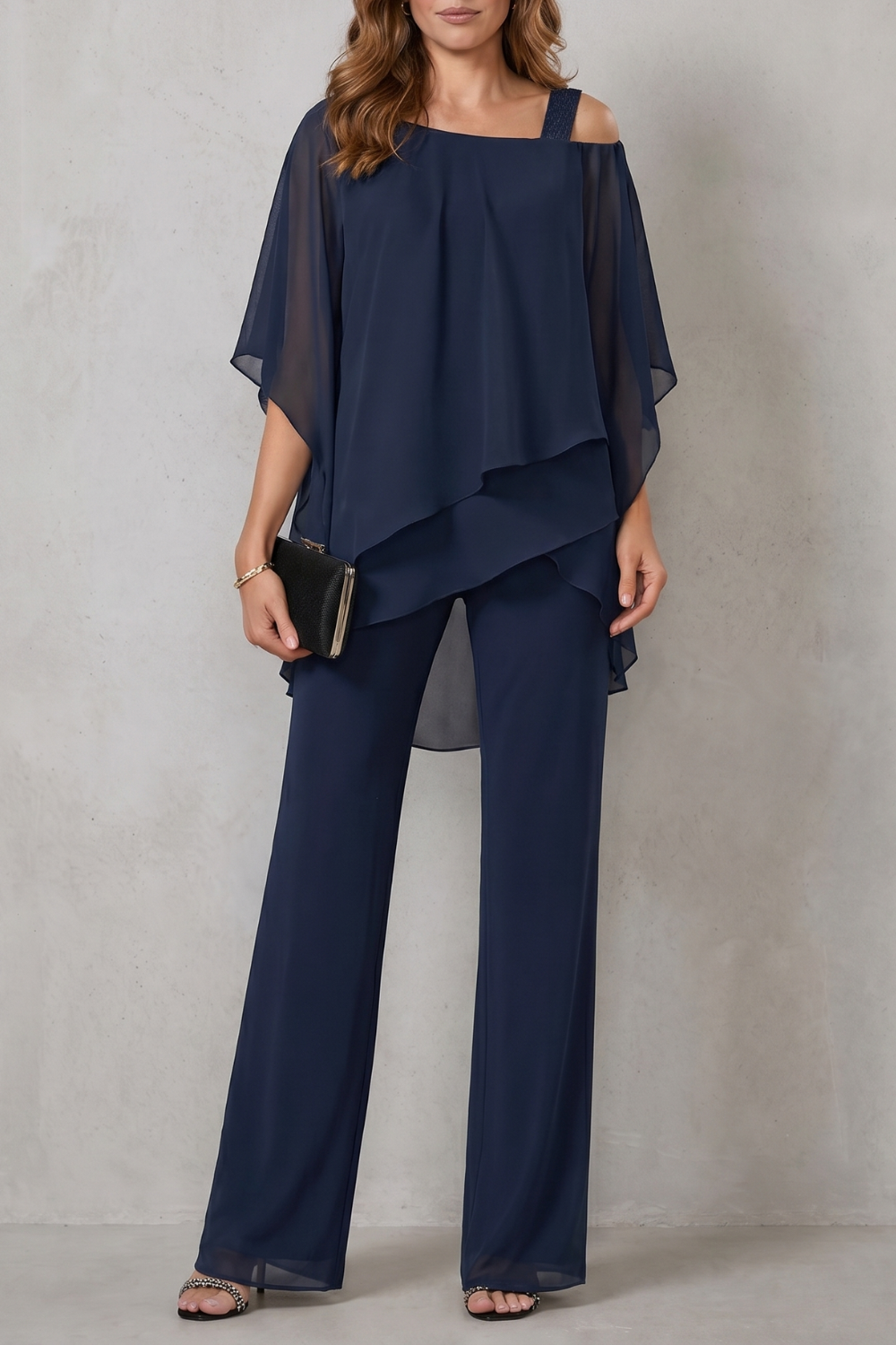 Women's Draped Asymmetric Top and Trouser Co-ord Set - Aurisse