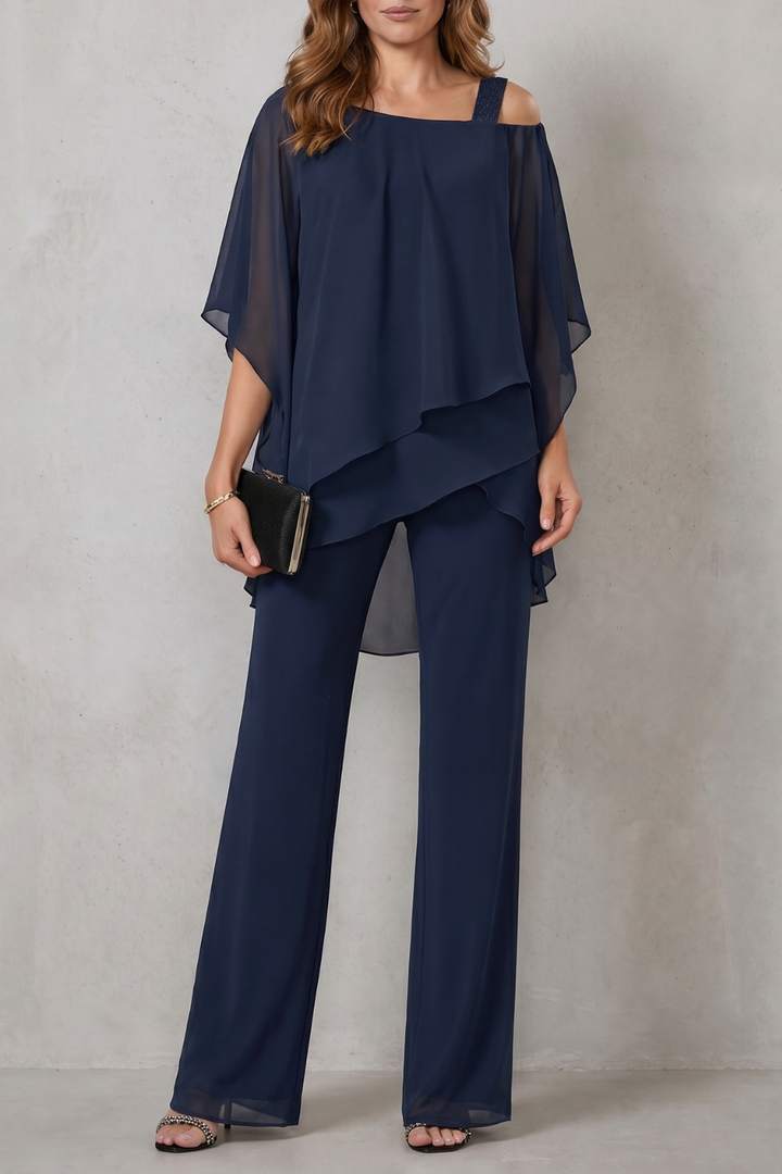 Women's Draped Asymmetric Top and Trouser Co-ord Set - Aurisse