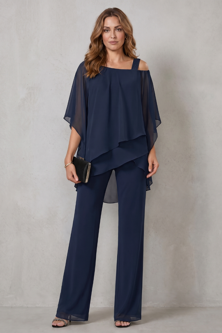 Women's Draped Asymmetric Top and Trouser Co-ord Set - Aurisse