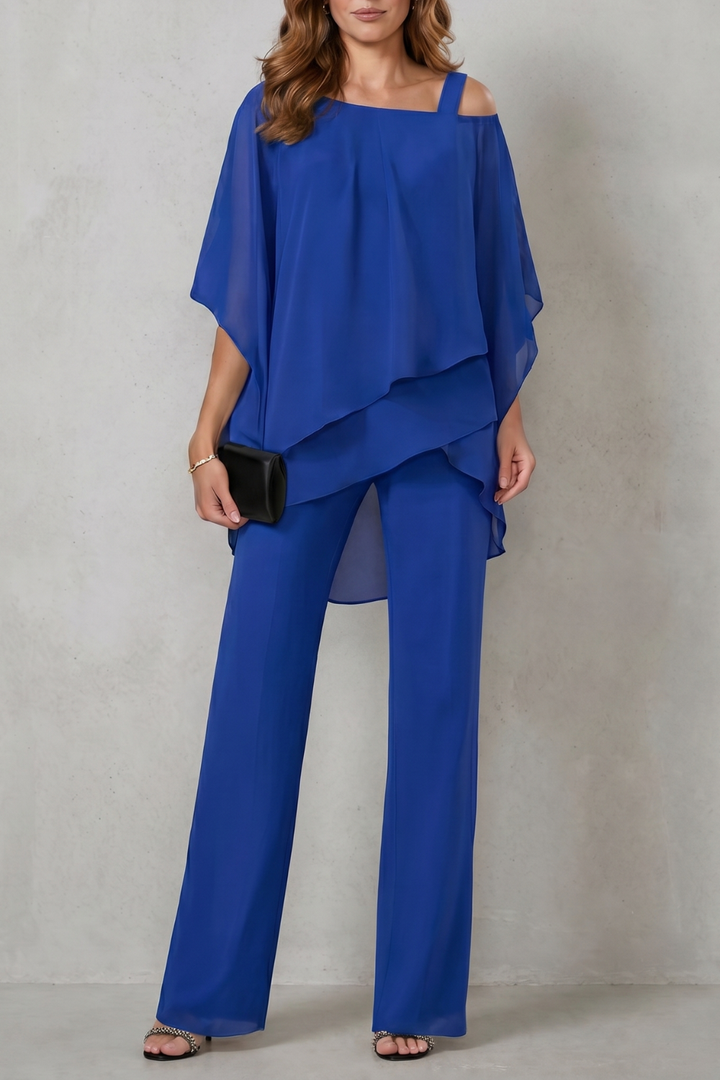 Women's Draped Asymmetric Top and Trouser Co-ord Set - Aurisse