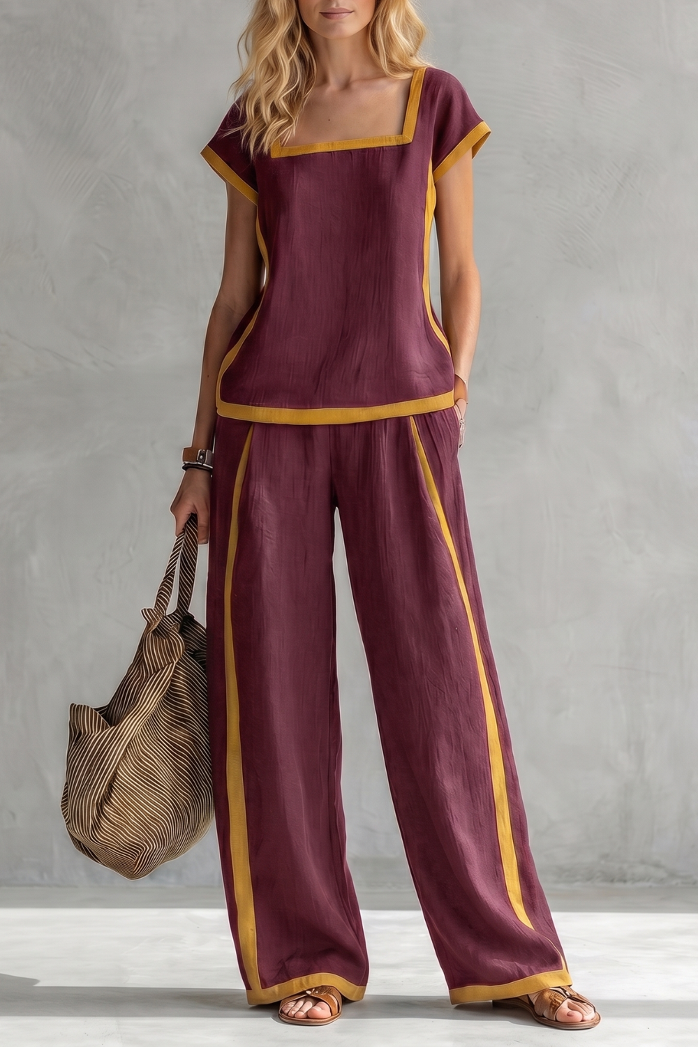Women's Linen Square Neck Top and Trouser Co-ord Set - Cassielle
