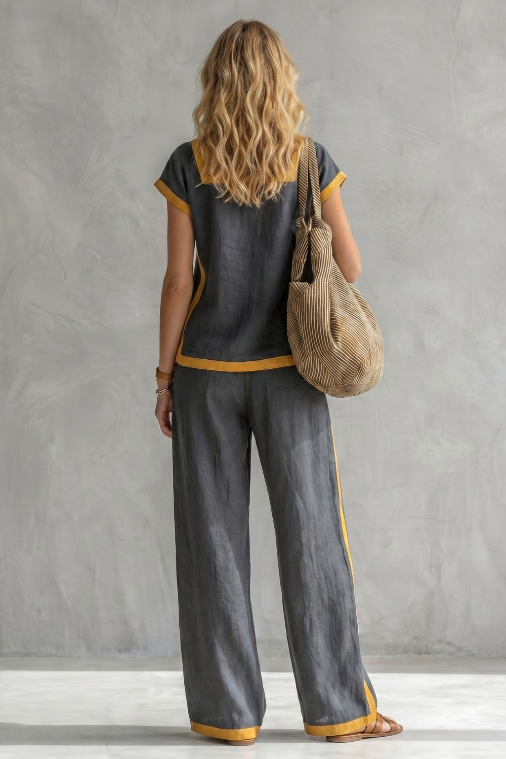 Women's Linen Square Neck Top and Trouser Co-ord Set - Cassielle
