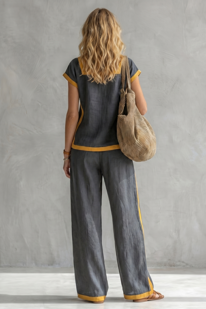 Women's Linen Square Neck Top and Trouser Co-ord Set - Cassielle