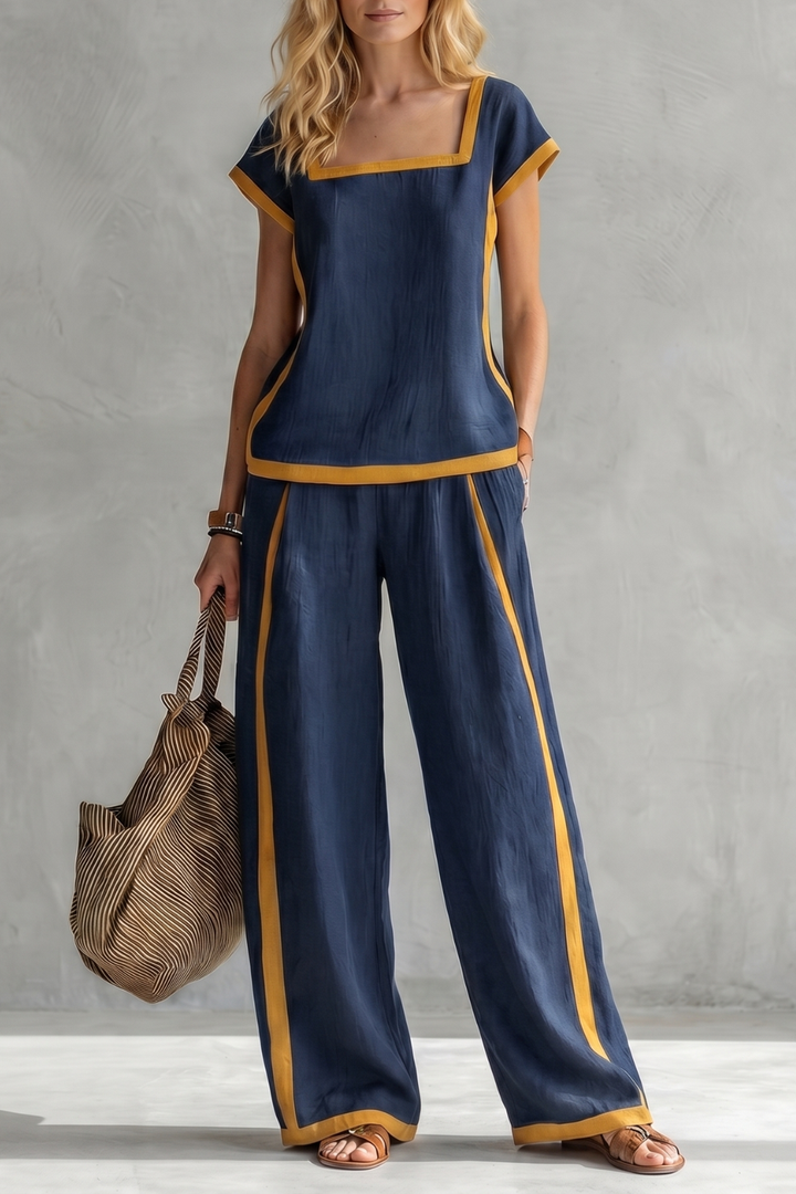 Women's Linen Square Neck Top and Trouser Co-ord Set - Cassielle