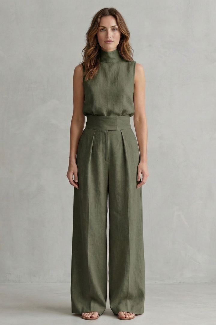 Women's Sleeveless Top and Wide Leg Trouser Co-ord Set - Arvienne