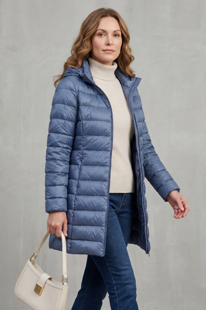 Women's Ultra-Lightweight Hooded Down Jacket for Cozy Warmth – Perpetua