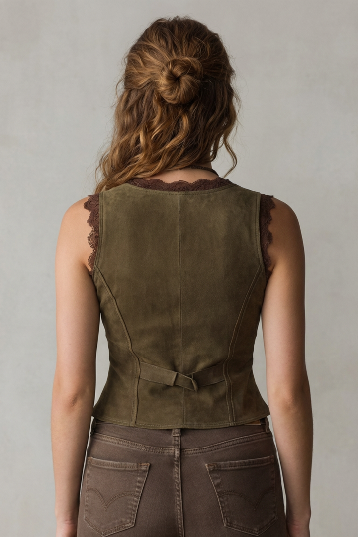 Women's Fitted Waistcoat with Scalloped Lace Neckline - Vesparelle