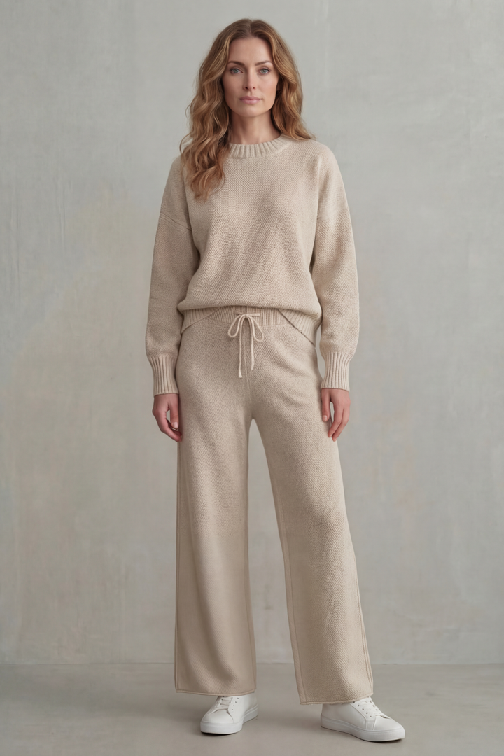 Women's Textured Knit Jumper and Trouser Lounge Set - Gemmienne