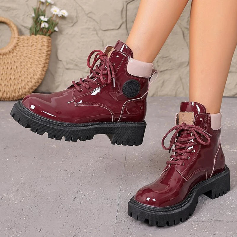 Women's Lace-Up Ankle Boots - Aria in Wine Red – side view
