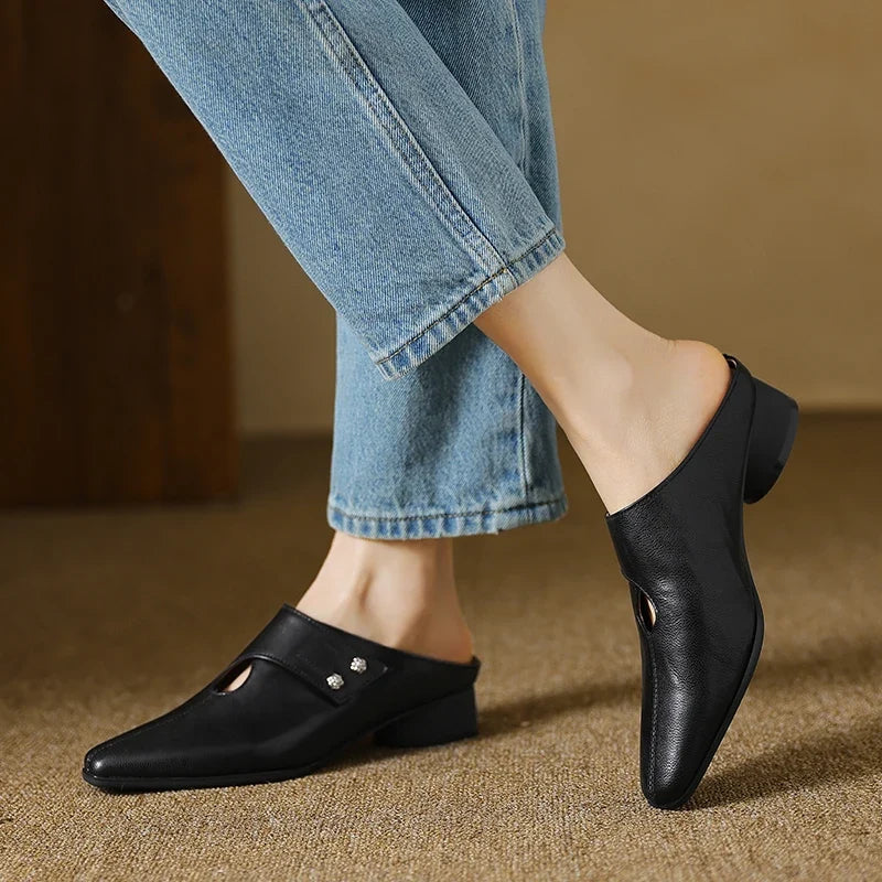 Women's Leather Pointed Toe Mules – Olga