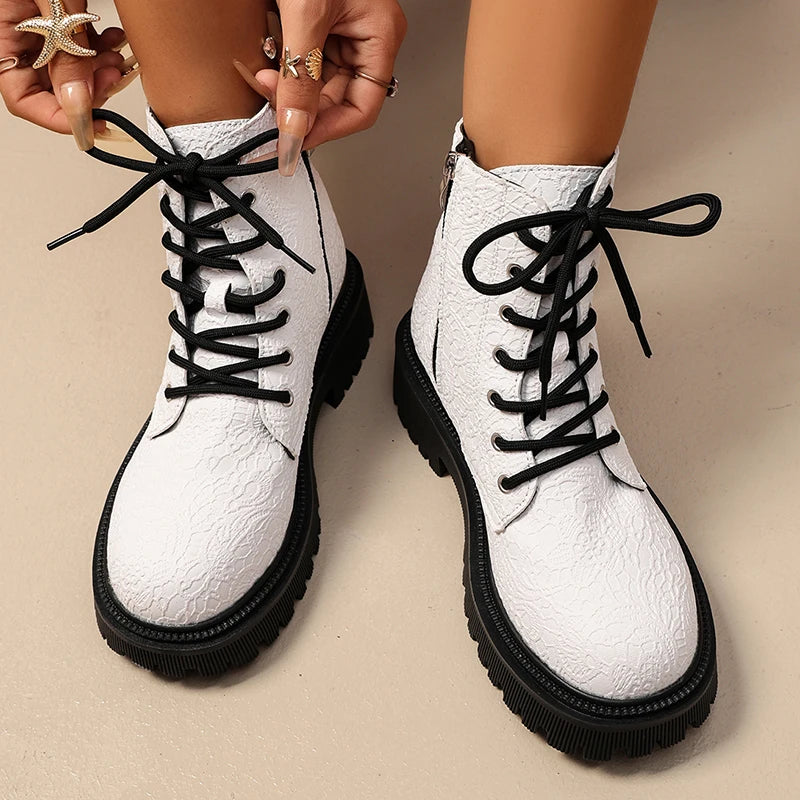Women's Waterproof Combat Boots - Aurora in White – top view