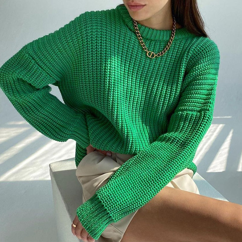 Women's chunky knit jumper Kezia in Green – front view