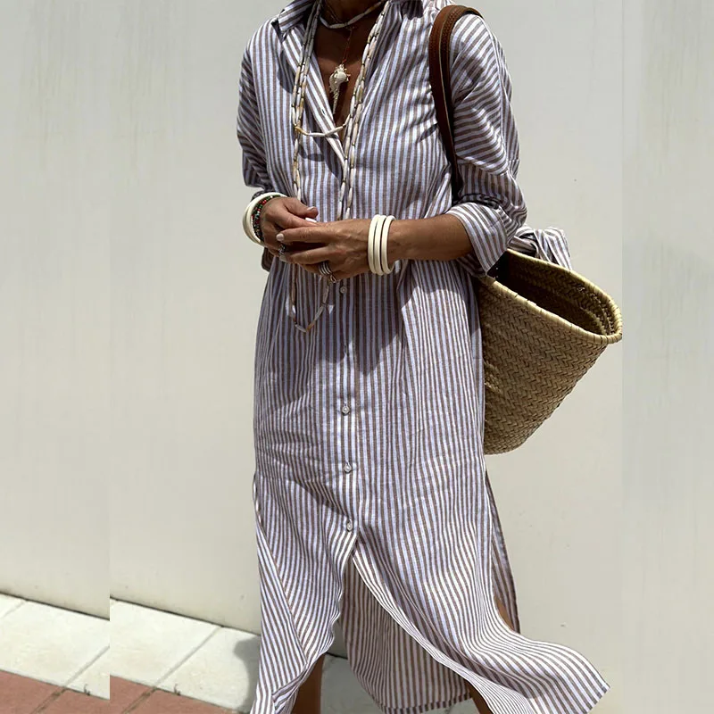 Sophia - Elegant striped shirt dress