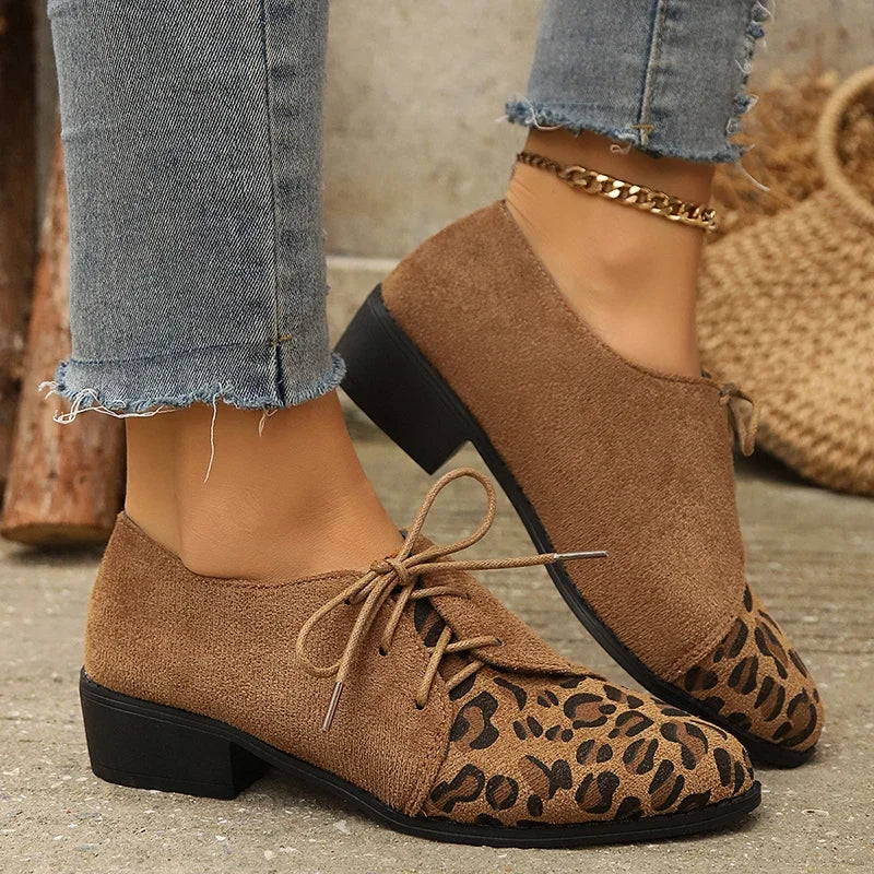 Women's Leopard Patchwork Pointed Lace-Up Heels – Cecily