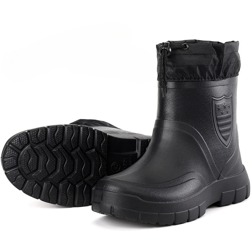 Men's Black Lightweight Short Rain Boots - Storvienne