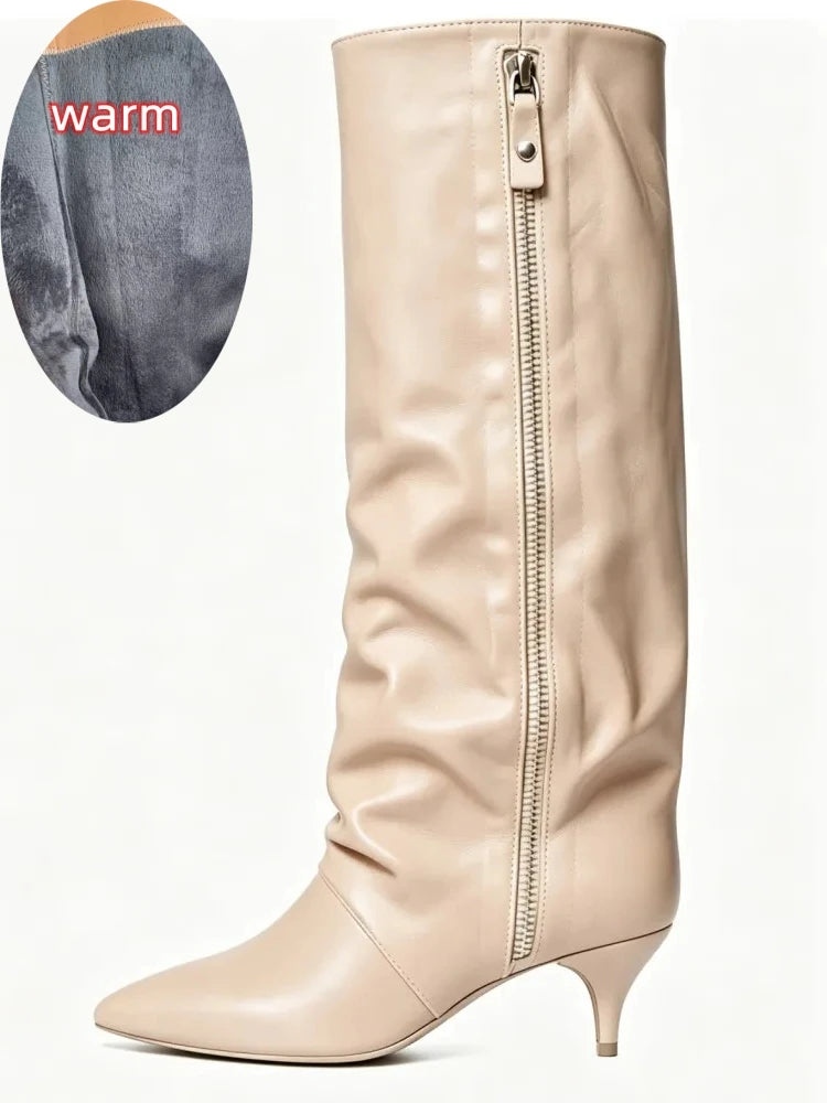 Women's Suede Kitten Heel Knee-High Boots – Roanelle