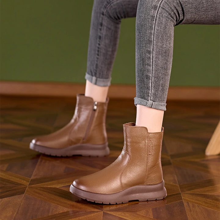 Women's Leather Chunky Sole Ankle Boots – Loriselle