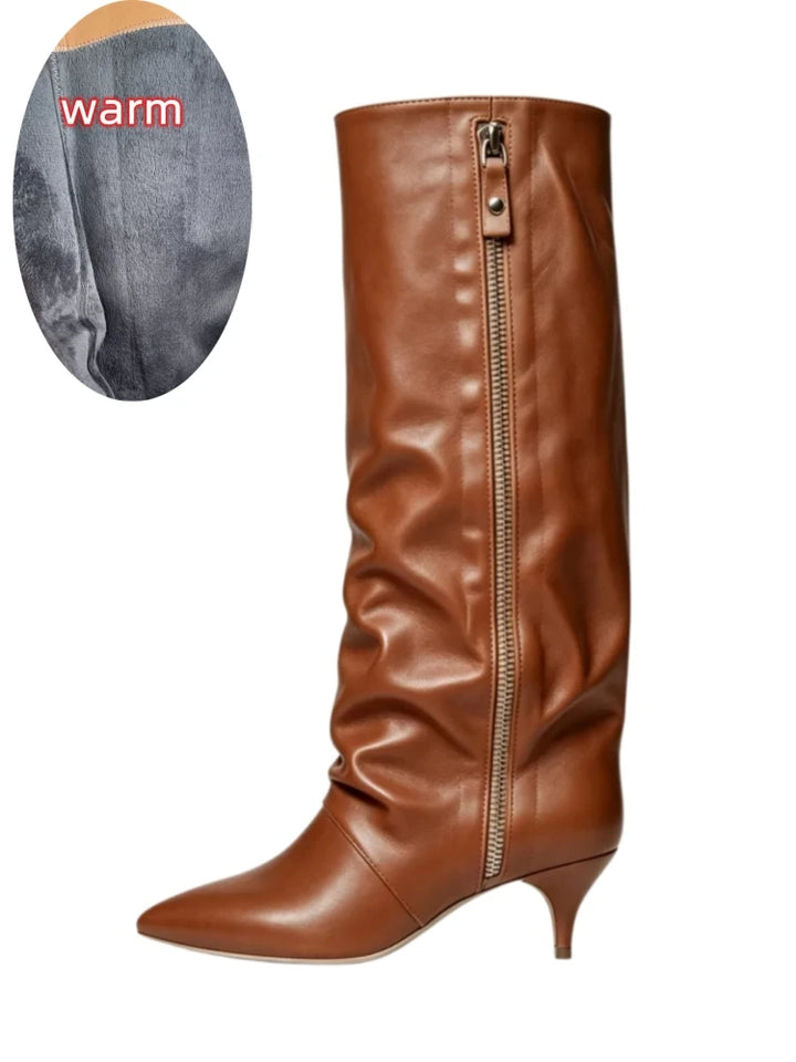 Women's Suede Kitten Heel Knee-High Boots – Roanelle