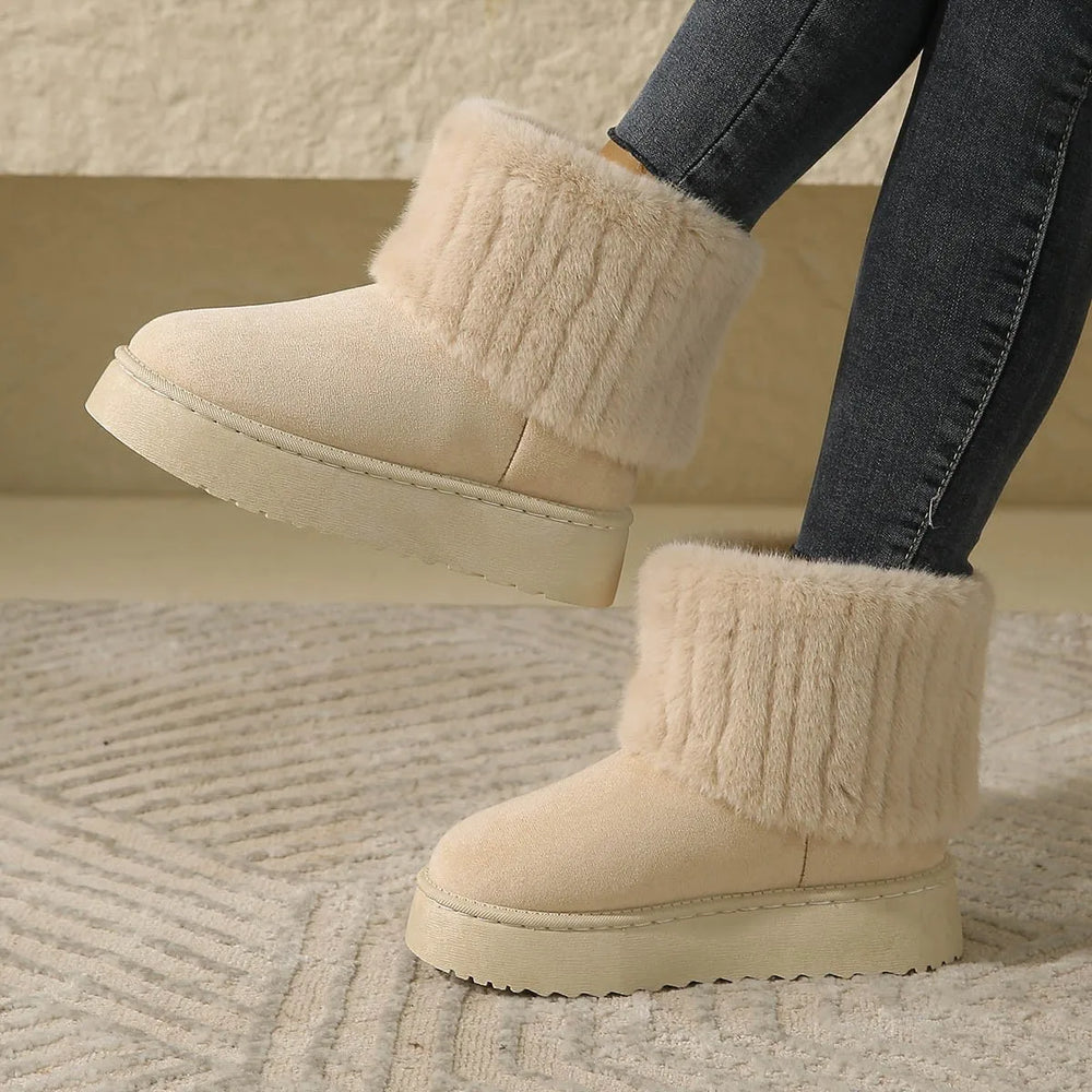 Women's Plush Slip-On Mid-Heel Boots – Vesparane