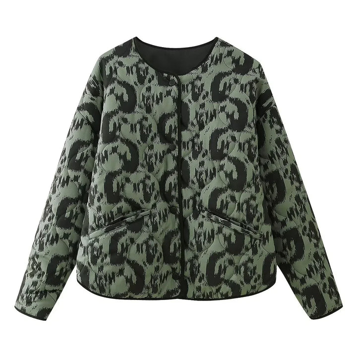 Women's quilted jacket Winona in Green print – front view