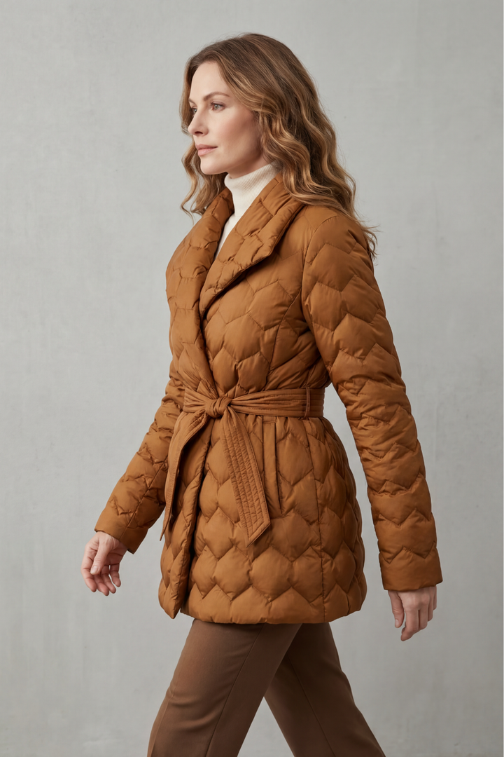 Women's Sculpted Quilted Belted Puffer Jacket – Thea