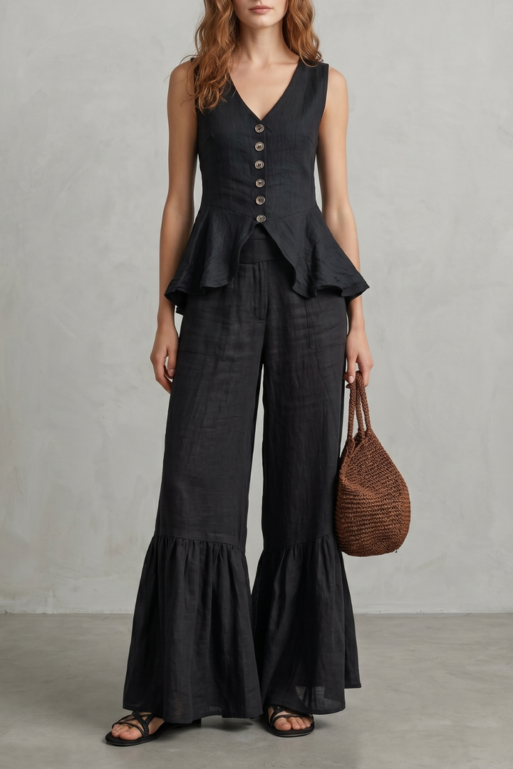 Women's Ruffle Hem Wide Leg Trouser Co-ord Set - Cintrelle