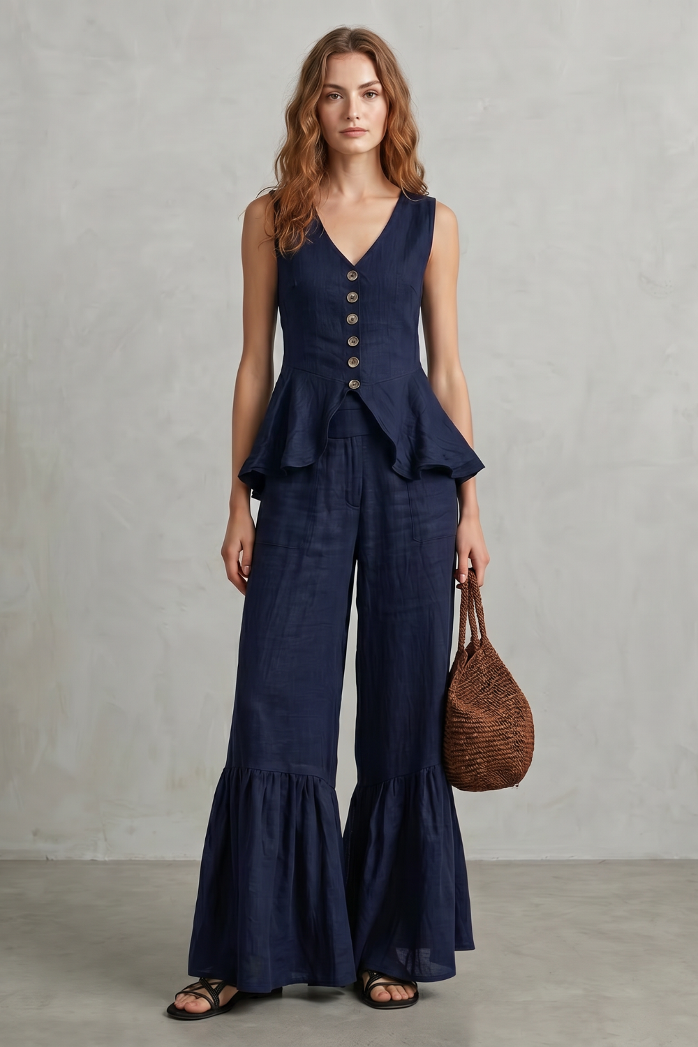 Women's Ruffle Hem Wide Leg Trouser Co-ord Set - Cintrelle
