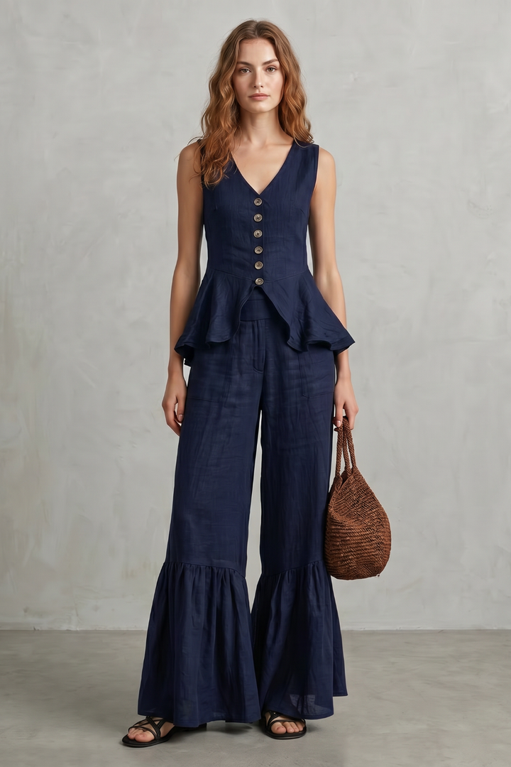 Women's Ruffle Hem Wide Leg Trouser Co-ord Set - Cintrelle