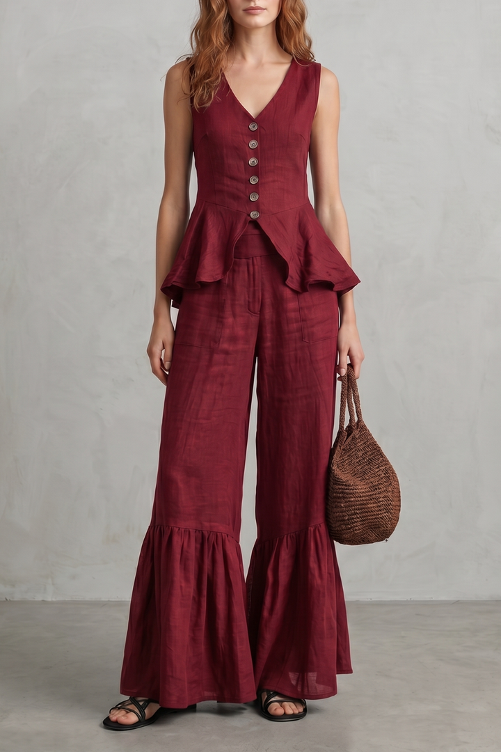 Women's Ruffle Hem Wide Leg Trouser Co-ord Set - Cintrelle