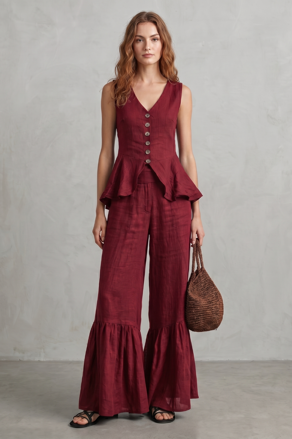 Women's Ruffle Hem Wide Leg Trouser Co-ord Set - Cintrelle