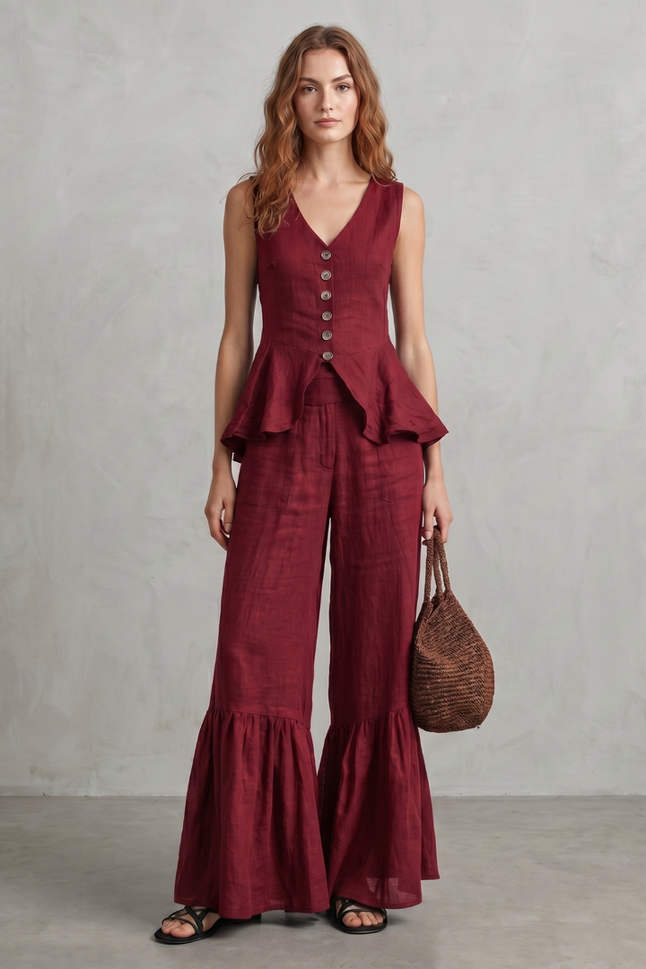 Women's Ruffle Hem Wide Leg Trouser Co-ord Set - Cintrelle