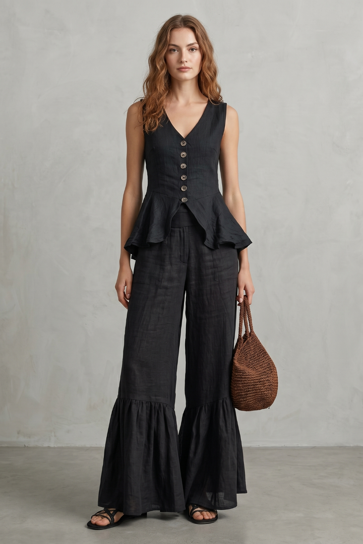 Women's Ruffle Hem Wide Leg Trouser Co-ord Set - Cintrelle