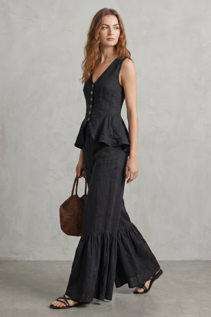 Women's Ruffle Hem Wide Leg Trouser Co-ord Set - Cintrelle