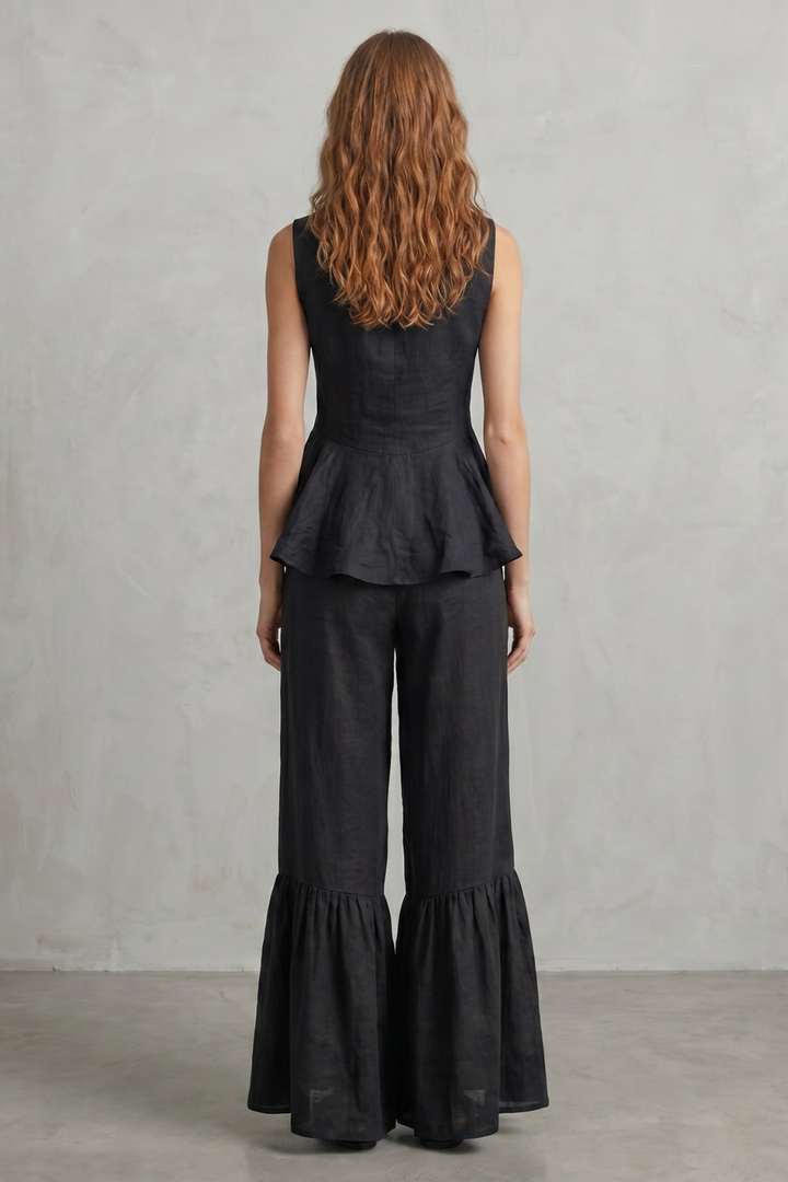Women's Ruffle Hem Wide Leg Trouser Co-ord Set - Cintrelle