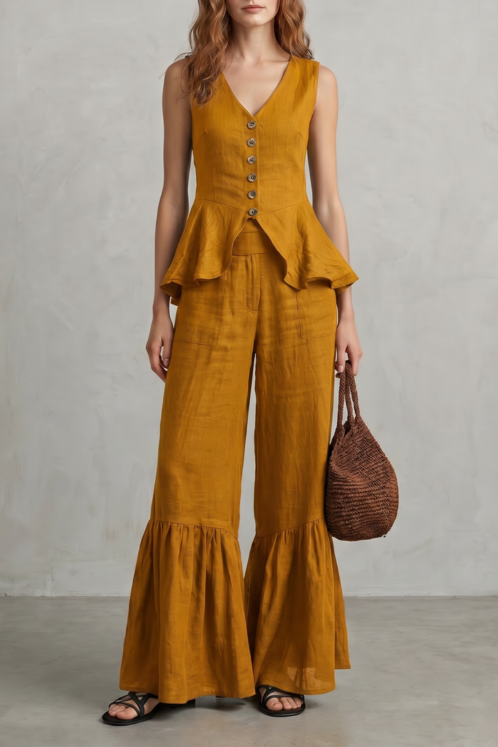 Women's Ruffle Hem Wide Leg Trouser Co-ord Set - Cintrelle