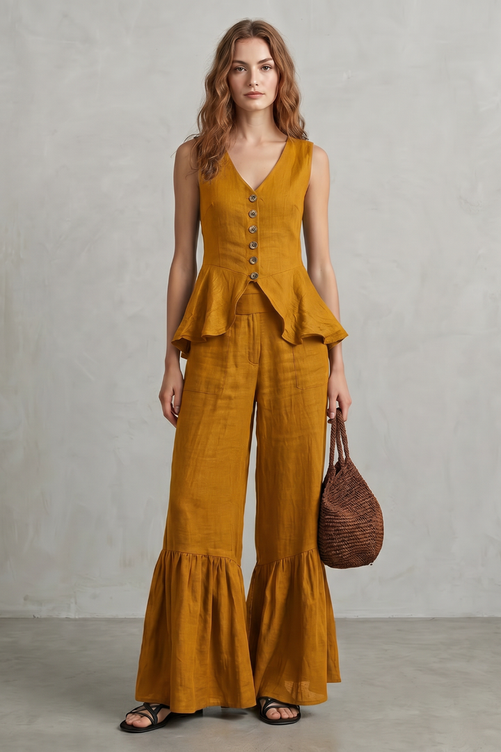 Women's Ruffle Hem Wide Leg Trouser Co-ord Set - Cintrelle